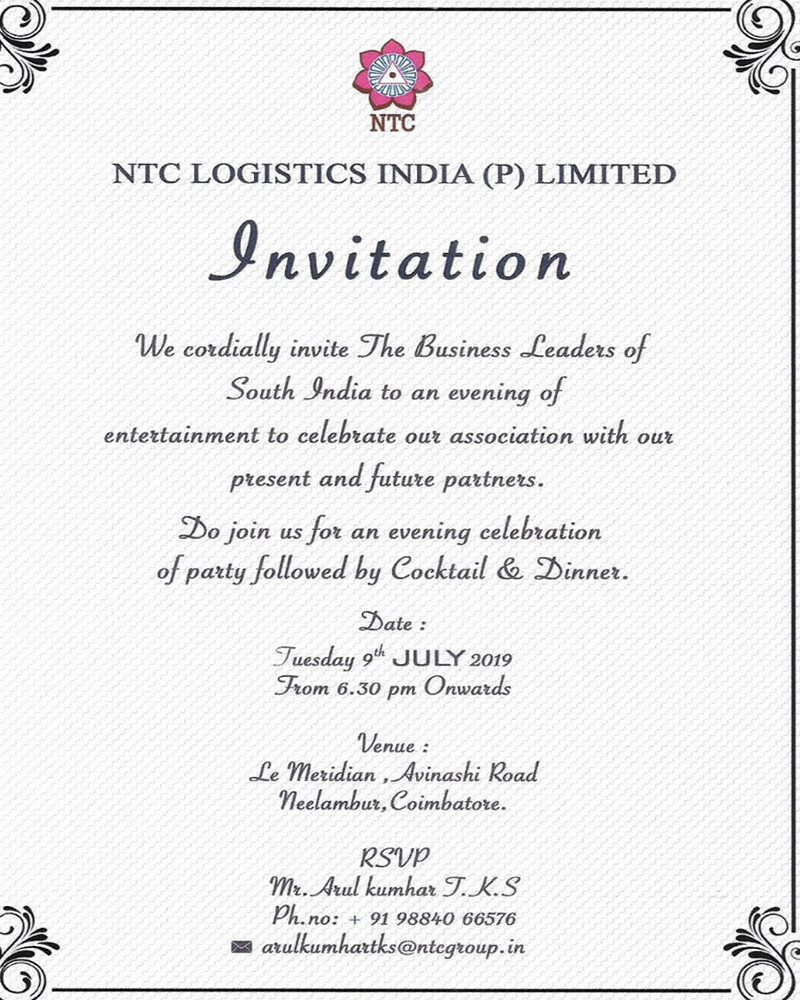 NTC LOGISTICS INDIA (P) LIMITED - INVITATION